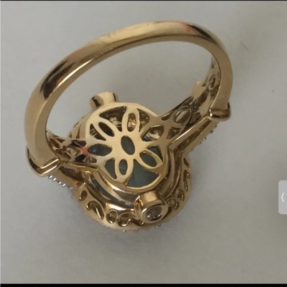 14k AQUAMARINE &DIAMOND RING - Picture 4 of 8